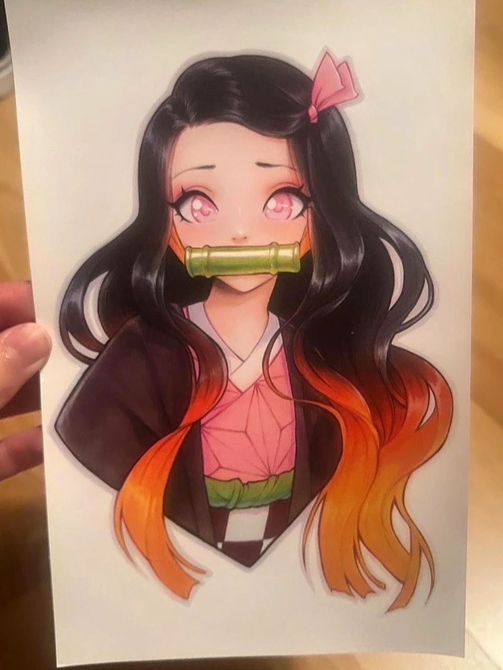 Nezuko Kamado Anime Art Print Pink & Black